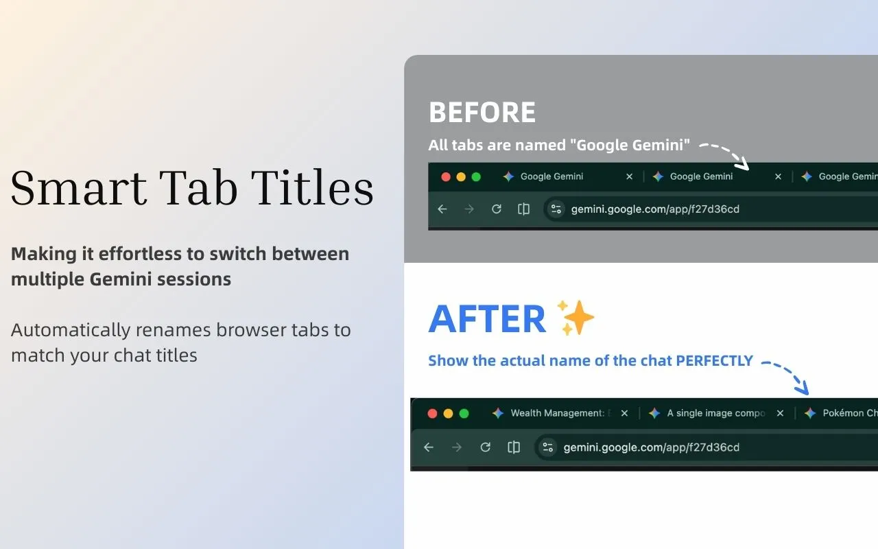 Browser tabs showing synced Gemini chat titles